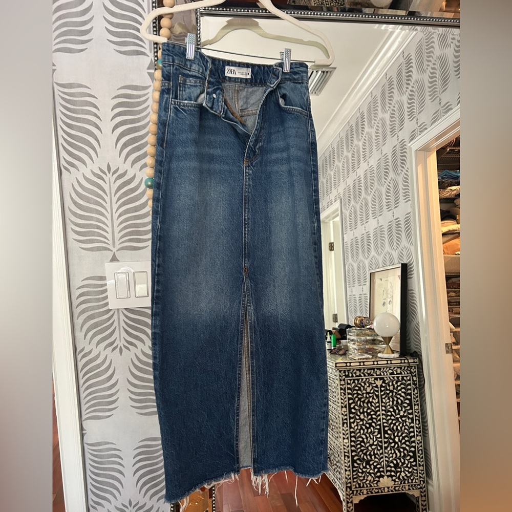 Zara long denim skirt with slit